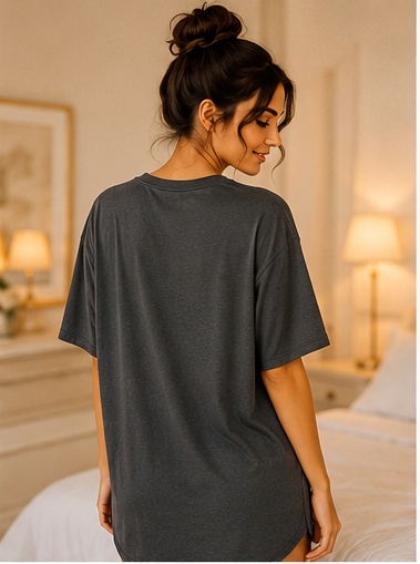 Women’s Charcoal Grey “To the Moon and Back” Printed Oversized Sleep T-Shirt